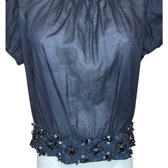 Diane Von Furstenberg 100% Cotton Black Embellished Top NWT Size 6 - Picture 3 of 9